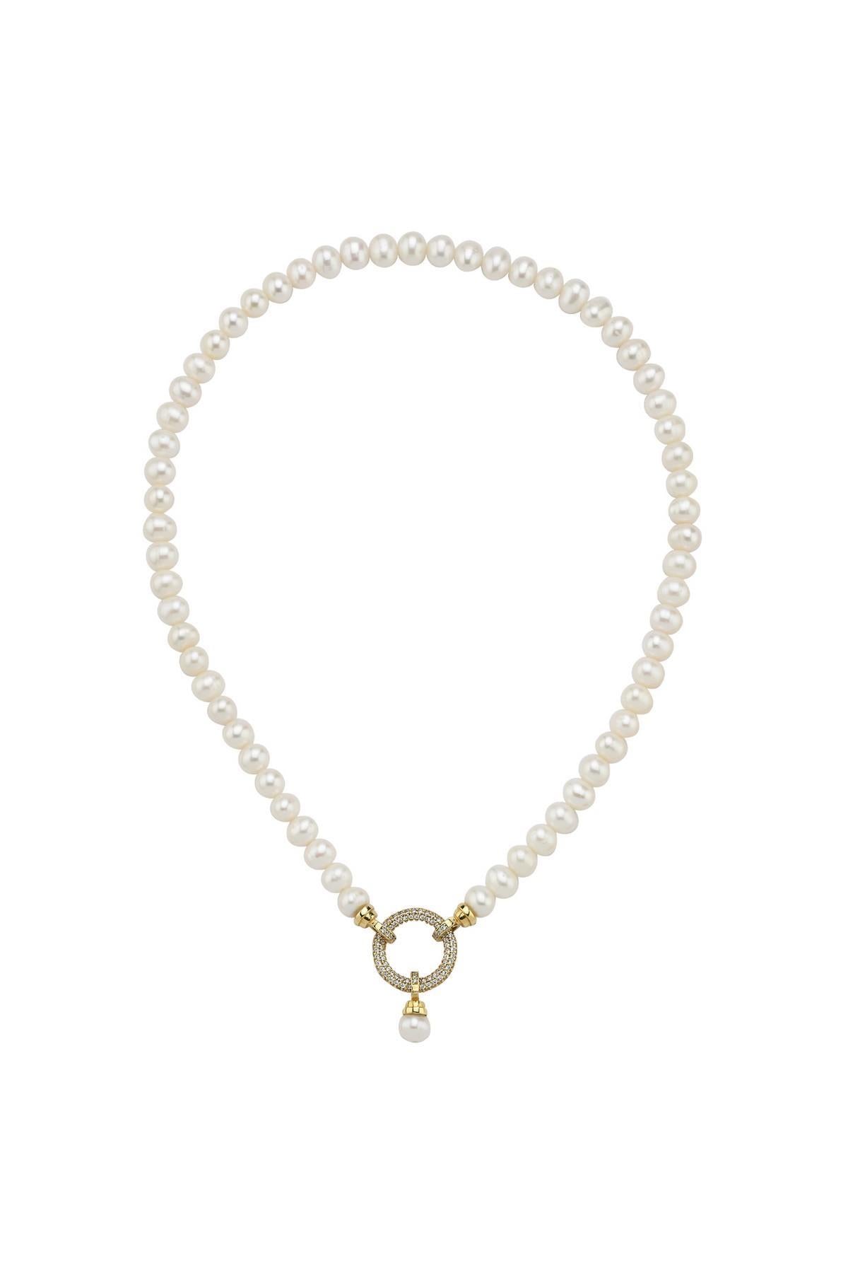 Halka Kilitli Doğal İnci Kolye