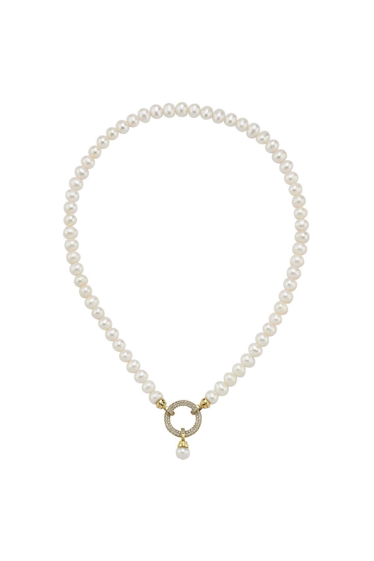 Halka Kilitli Doğal İnci Kolye