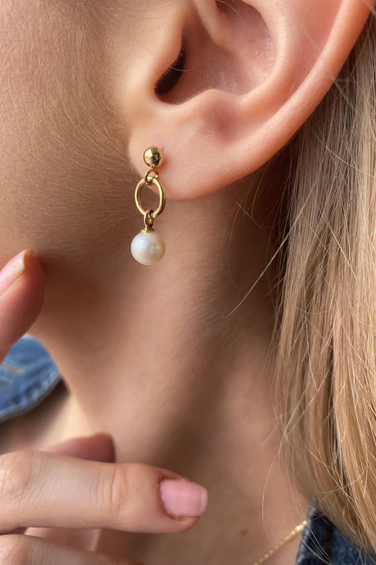 Halkalı Tatlı Su Doğal İnci Küpe