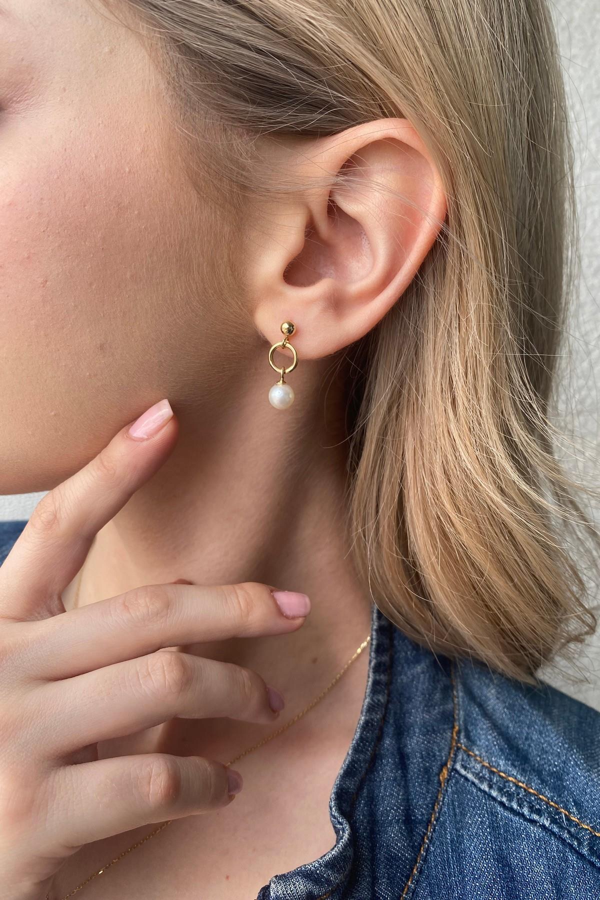 Halkalı Tatlı Su Doğal İnci Küpe