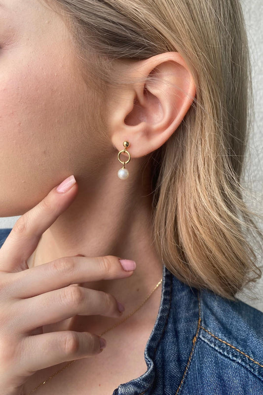 Halkalı Tatlı Su Doğal İnci Küpe