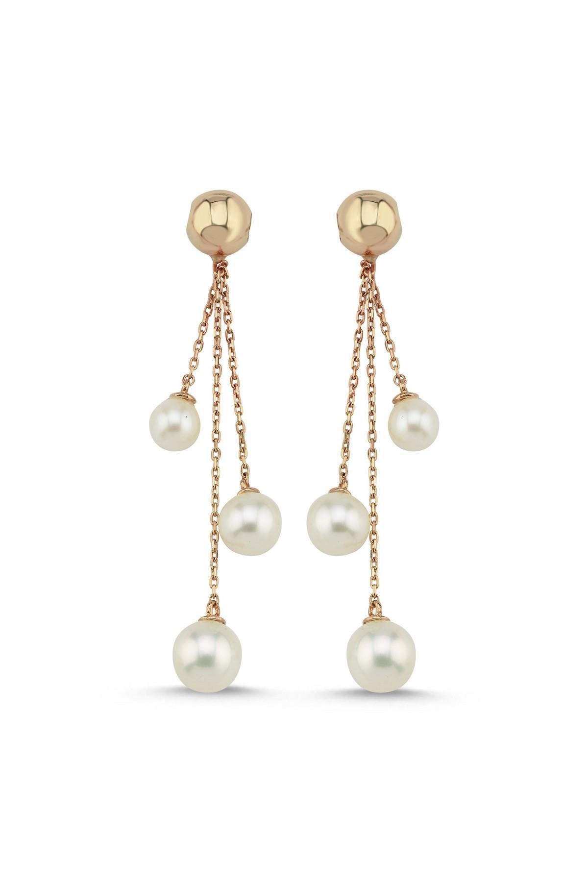 Küçük Halkalı Doğal İnci Sallantılı Küpe