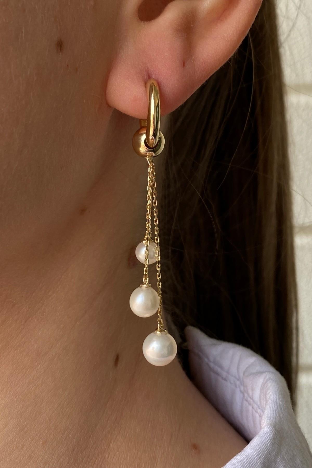 Küçük Halkalı Doğal İnci Sallantılı Küpe