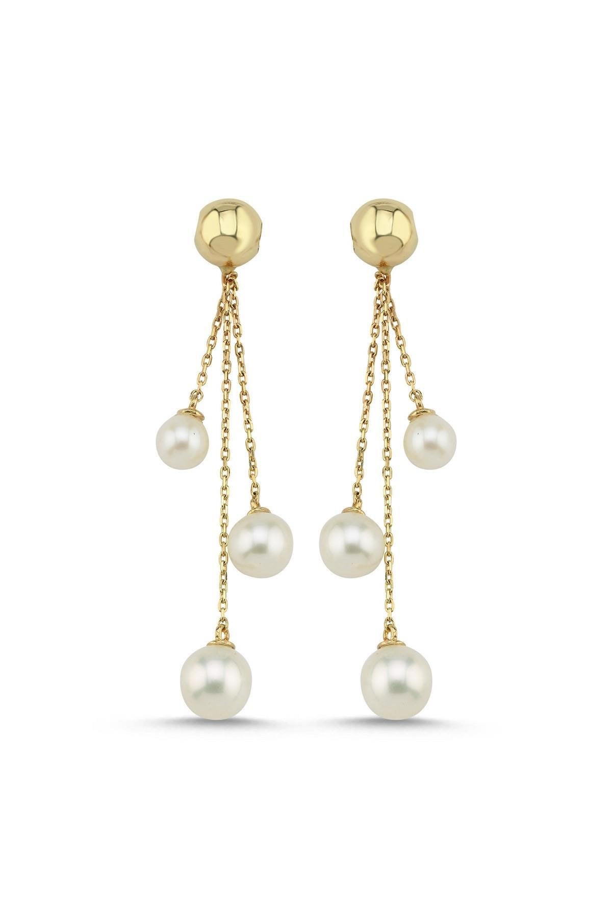 Küçük Halkalı Doğal İnci Sallantılı Küpe