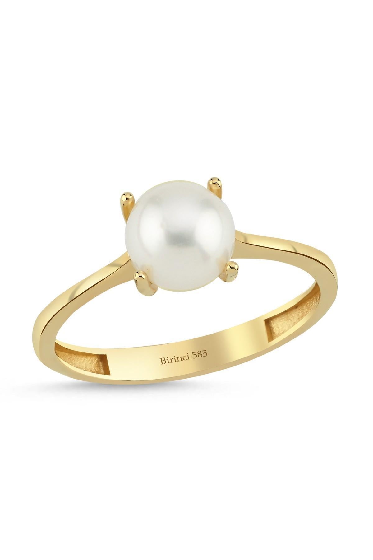 Large Doğal İnci Tek Taş Modelli Yüzük