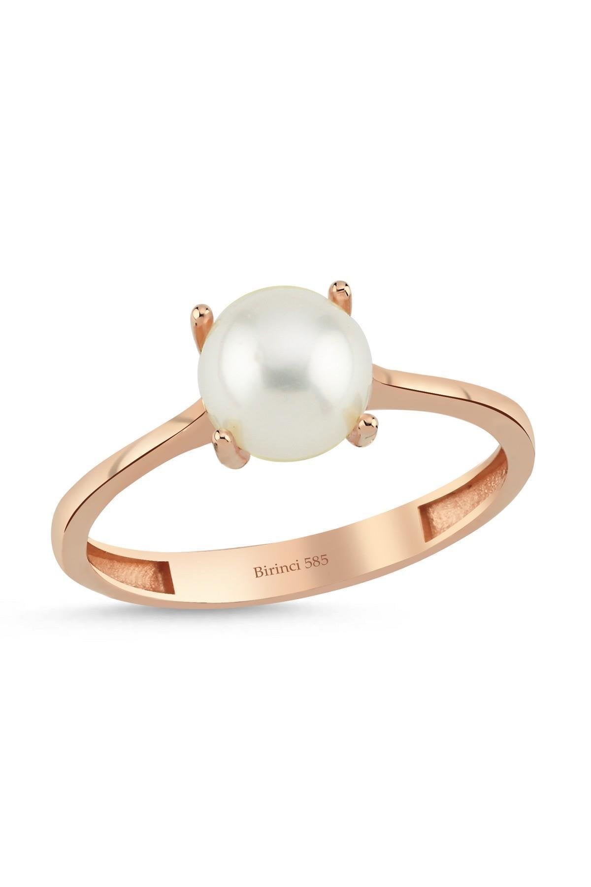 Large Doğal İnci Tek Taş Modelli Yüzük