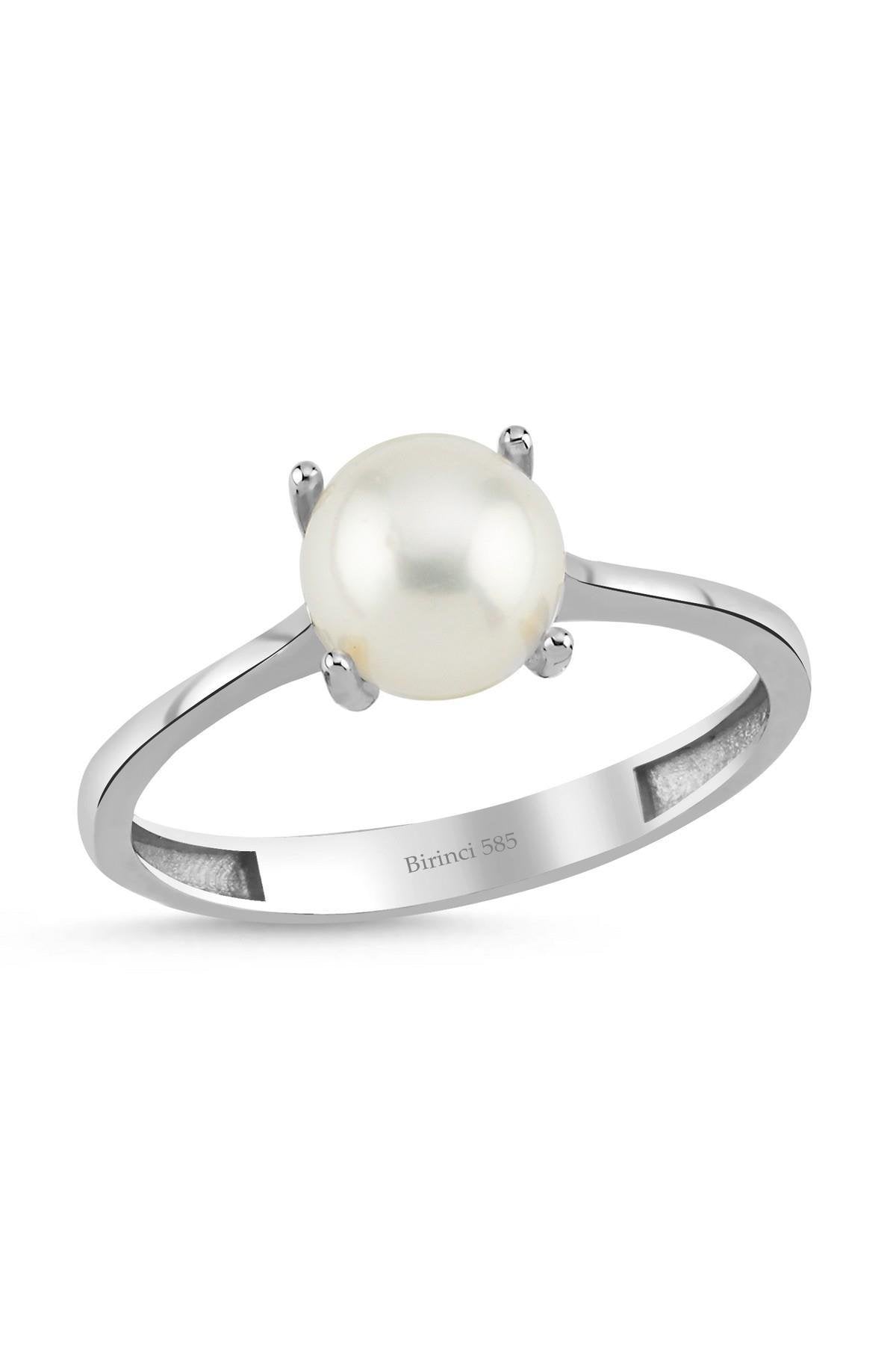 Large Doğal İnci Tek Taş Modelli Yüzük