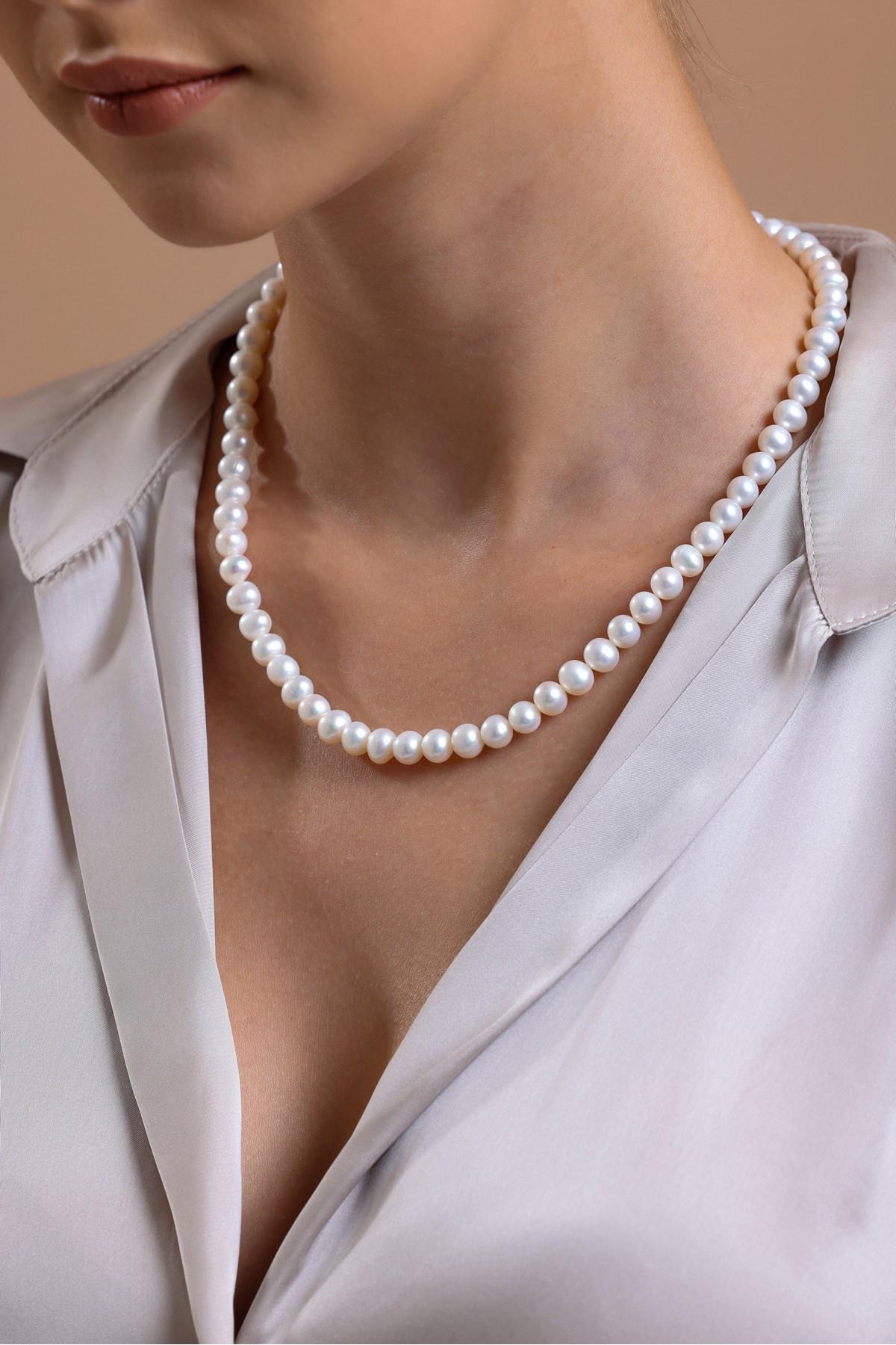 Sıralı Doğal İnci Küpe Kolye Bileklik Üçlü Set