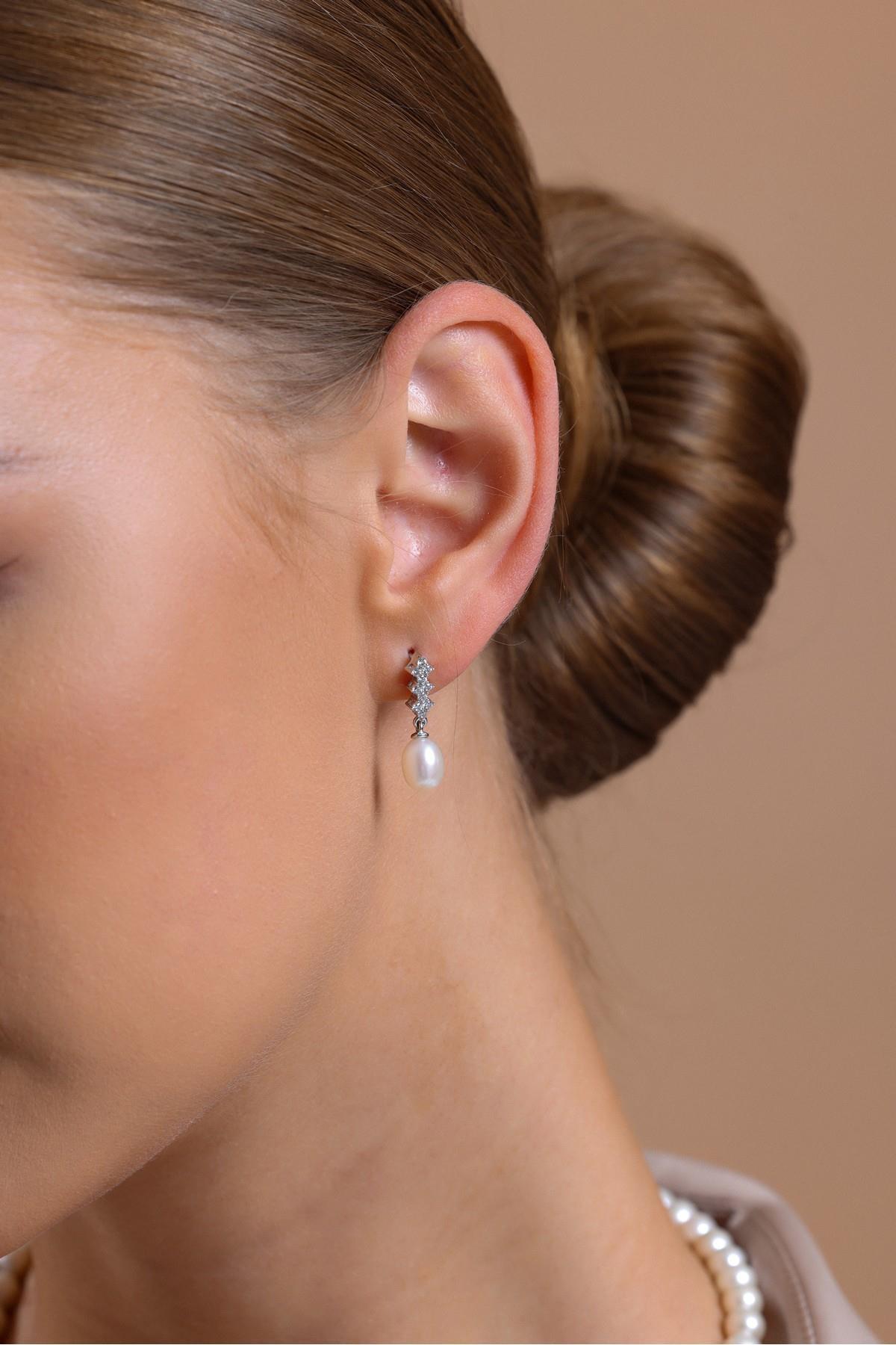 Suyolu Taşlı Doğal İnci Küpe Kolye Bileklik Üçlü Set