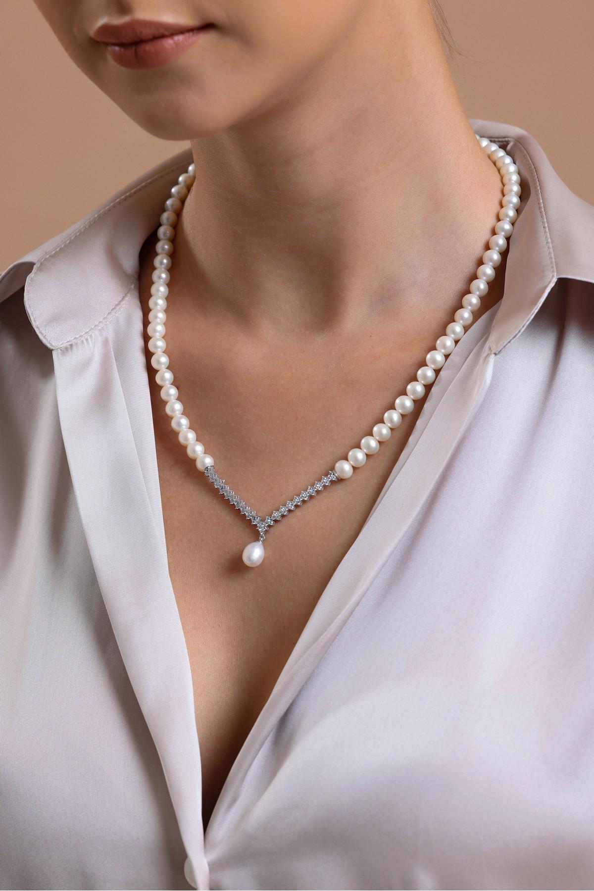 Suyolu Taşlı Doğal İnci Küpe Kolye Bileklik Üçlü Set