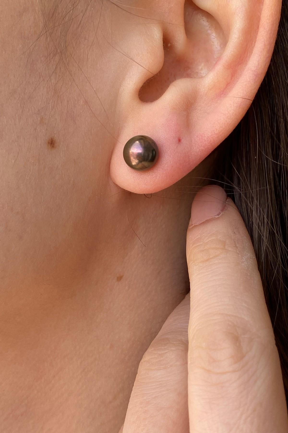 Tam Yuvarlak Doğal İnci Küpe