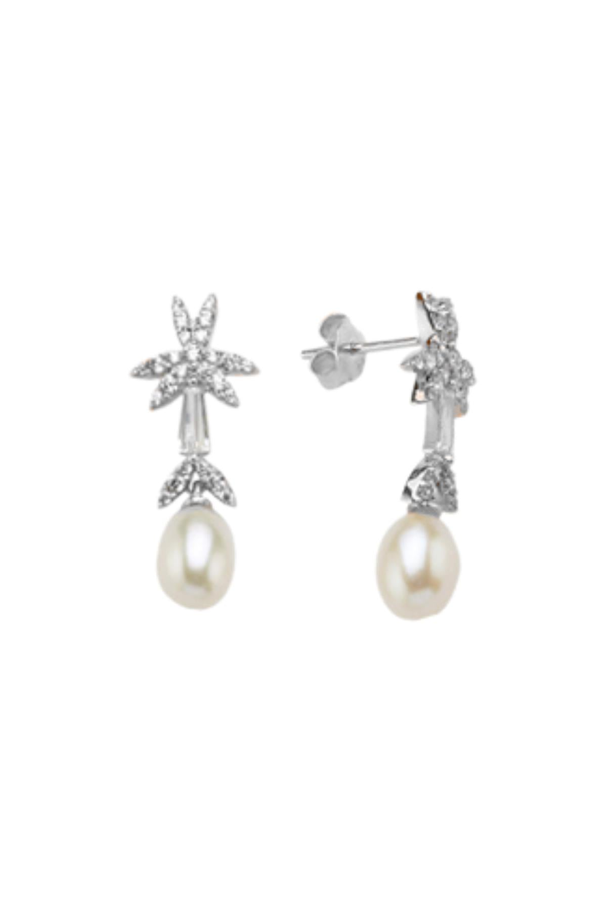 Yaprak Modelli Doğal İnci Küpe