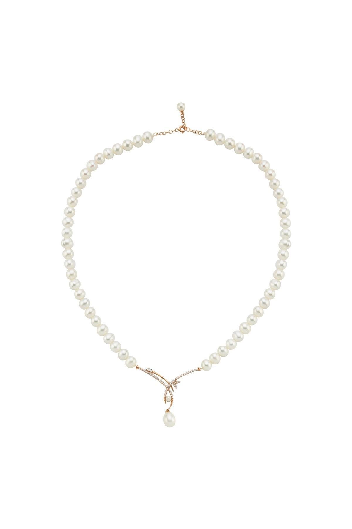 Yaprak Taşlı Doğal İnci Sallantılı Kolye