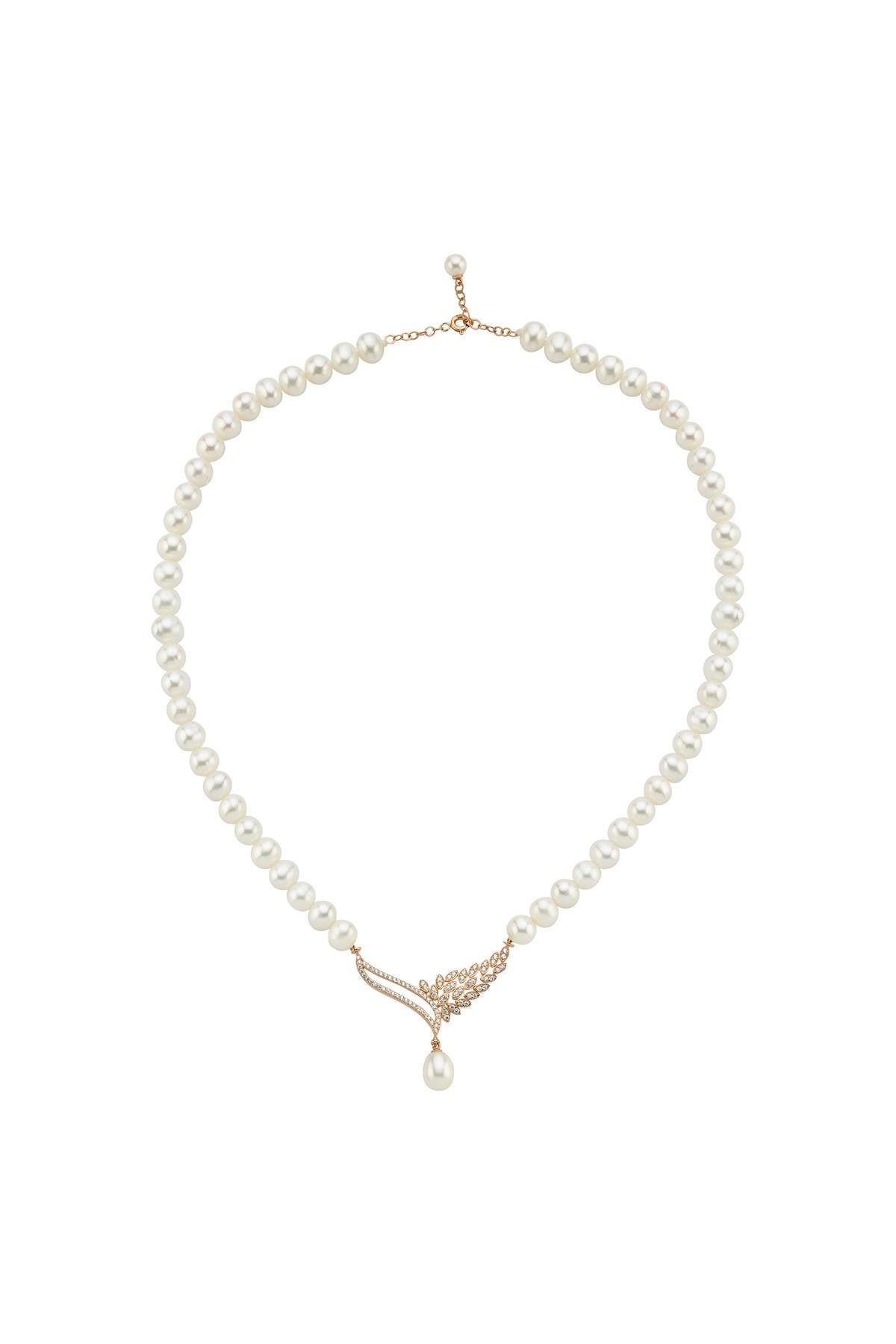 Yaprak Taşlı Doğal İnci Kolye