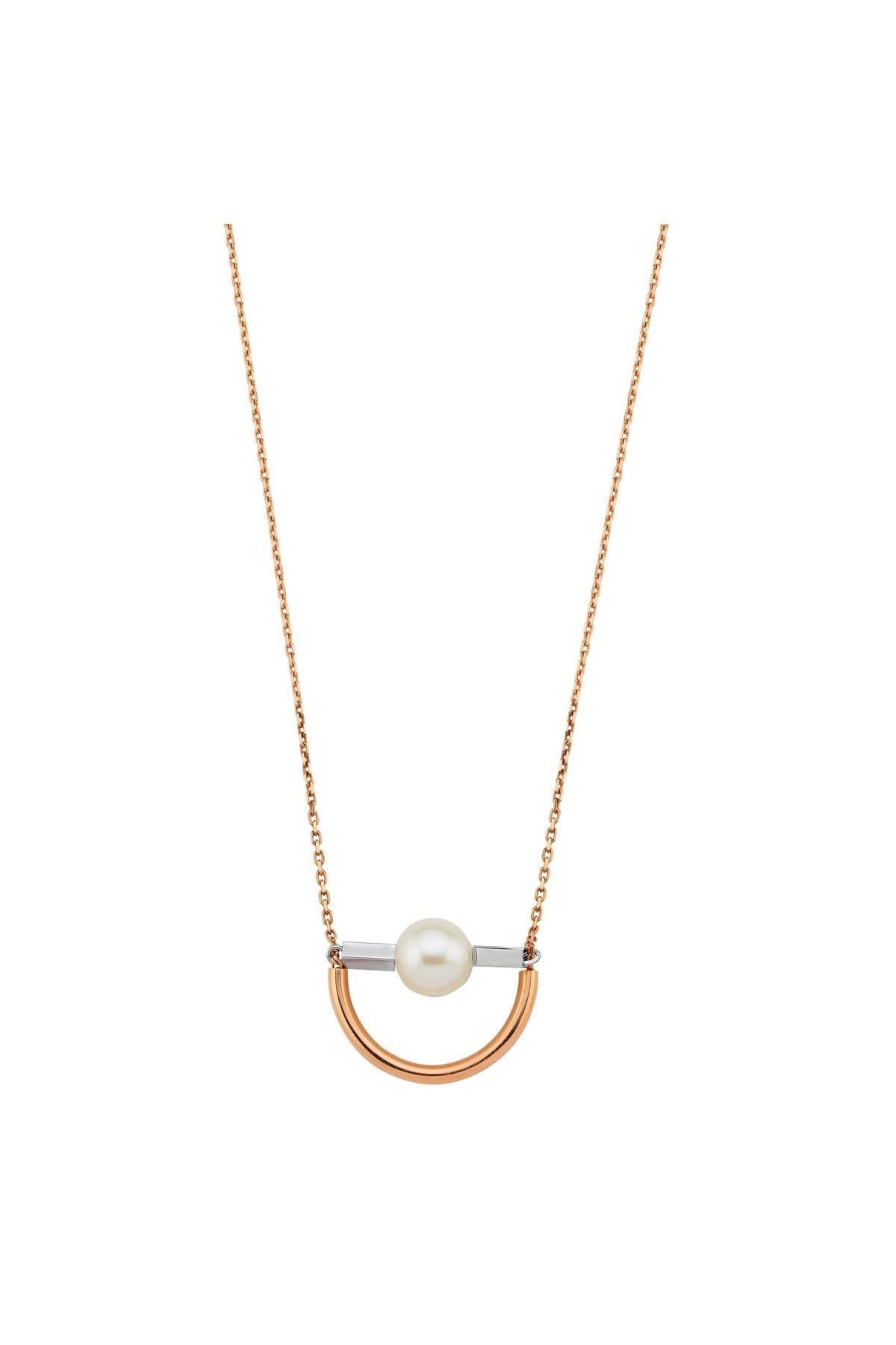 Yarım Daire Tatlı Su Doğal İnci Kolye