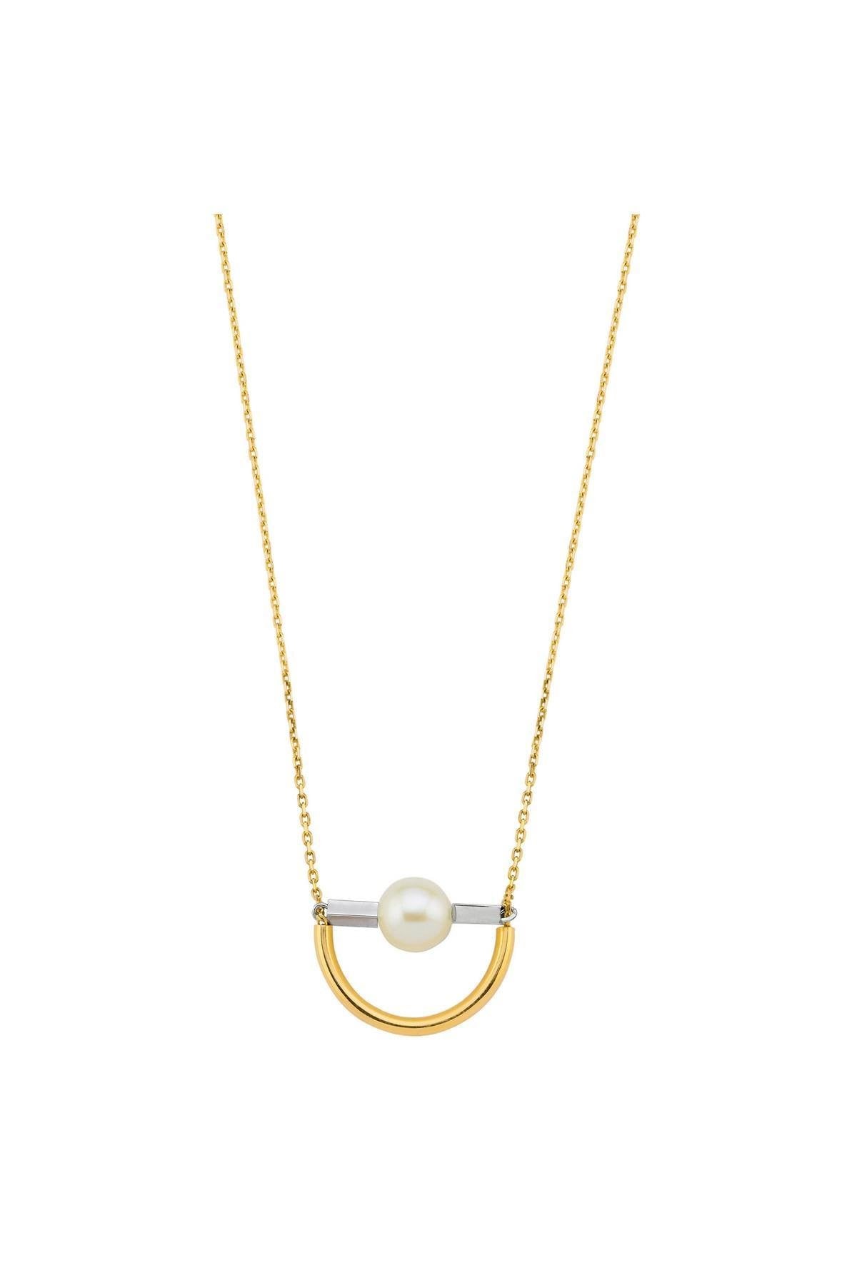 Yarım Daire Tatlı Su Doğal İnci Kolye