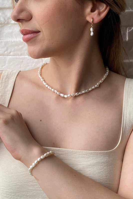 Yassı Barok İnci Kolye