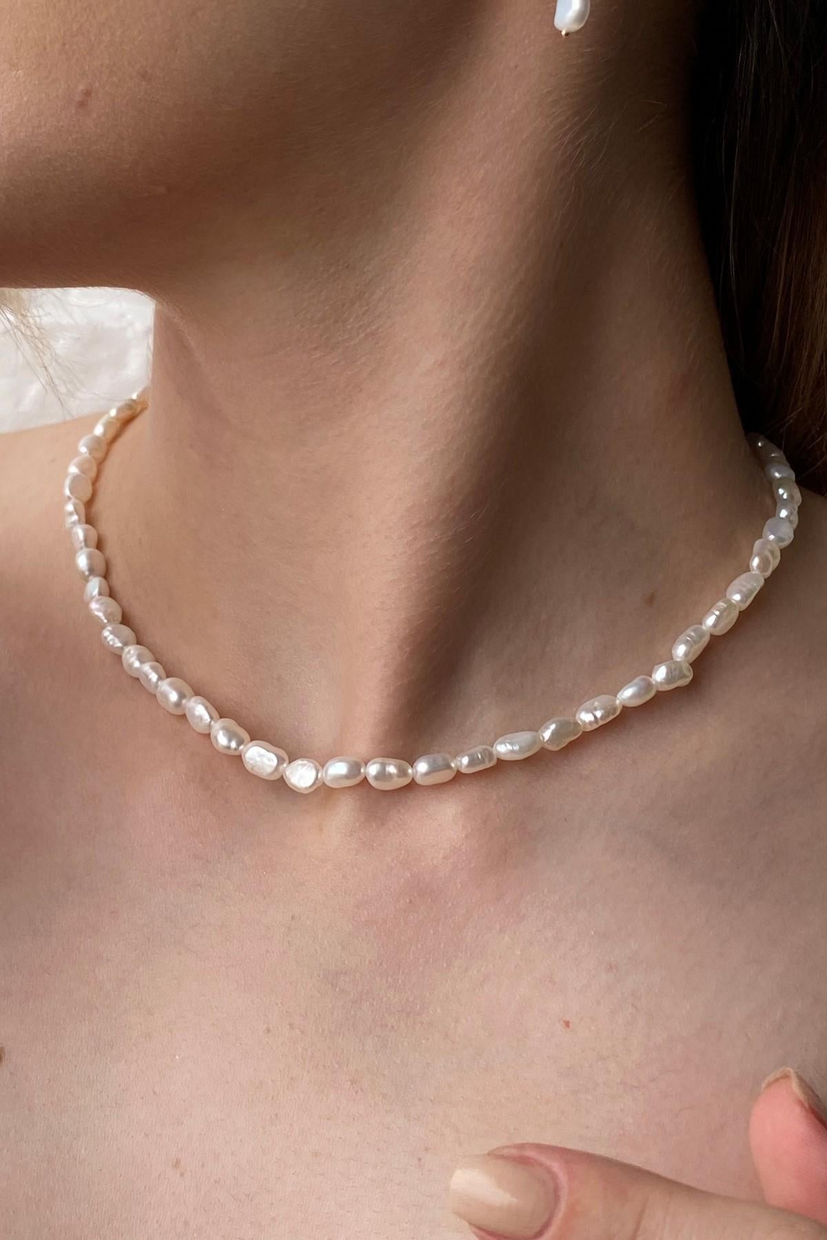 Yassı Barok İnci Kolye