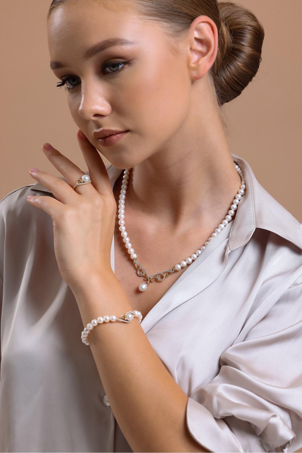 Zirkon Taşlı Doğal İnci Yüzük