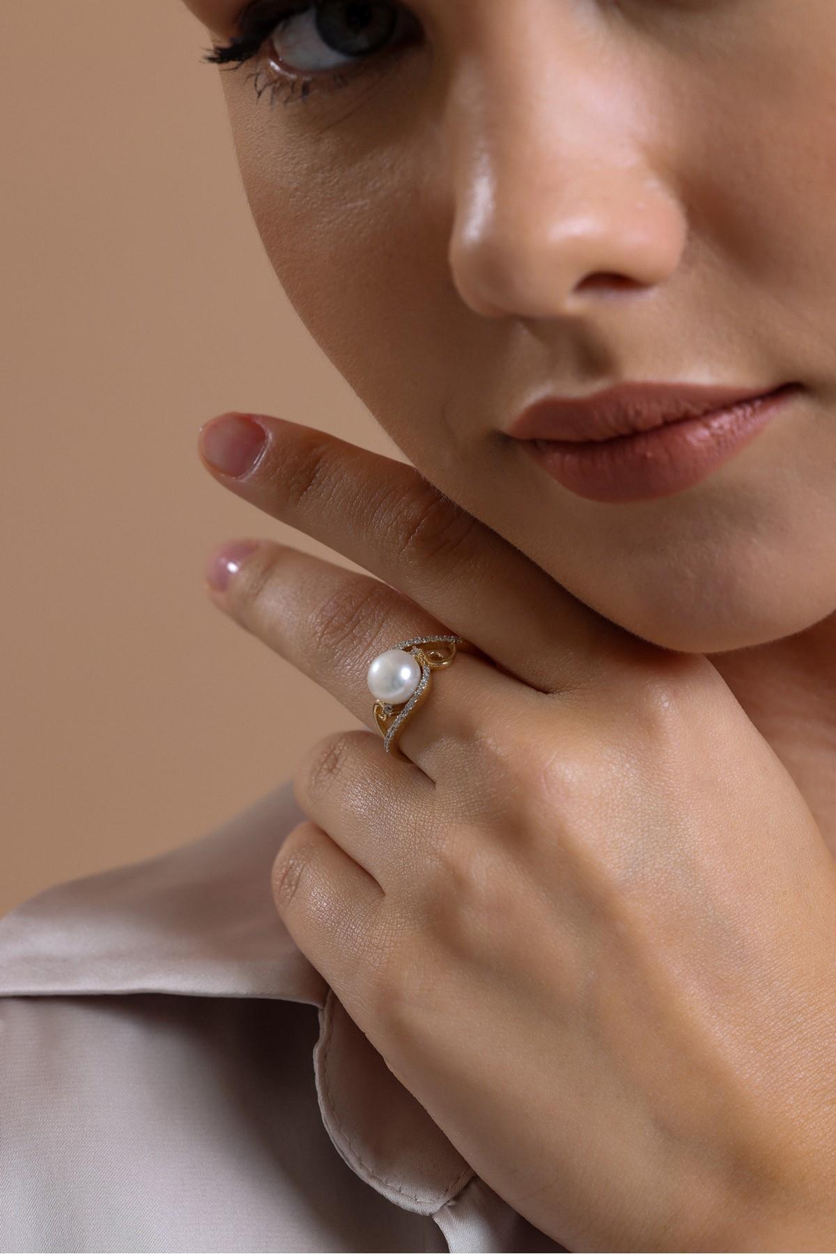 Zirkon Taşlı Doğal İnci Yüzük