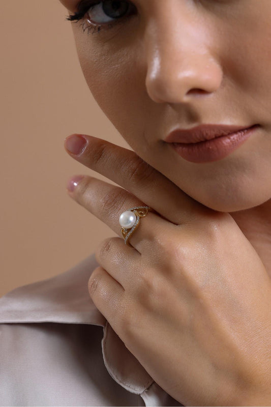 Zirkon Taşlı Doğal İnci Yüzük