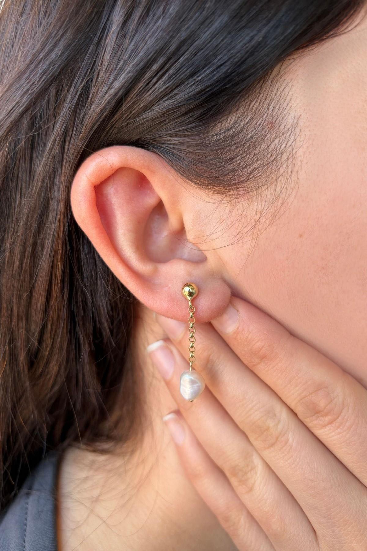 Doğal Barok İncili Zincir Küpe