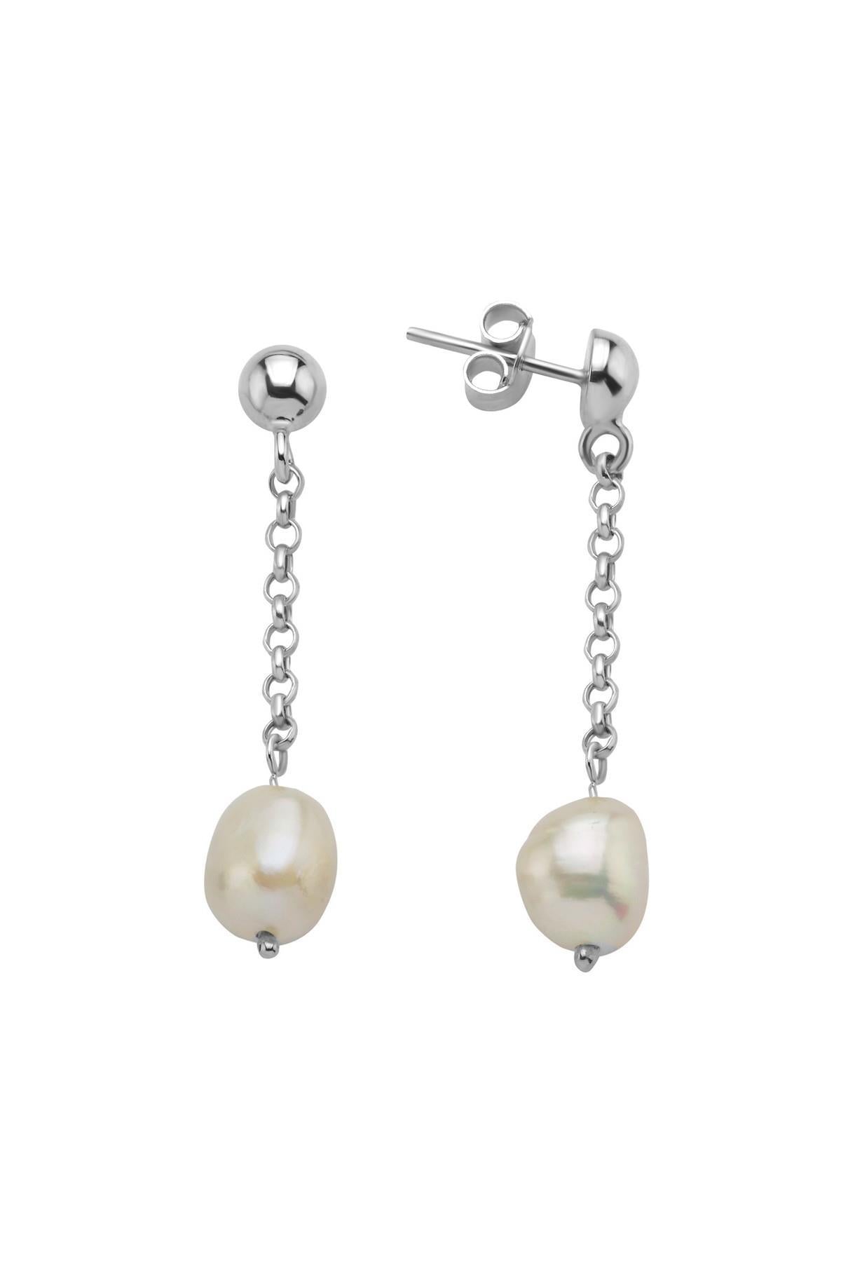 Doğal Barok İncili Zincir Küpe