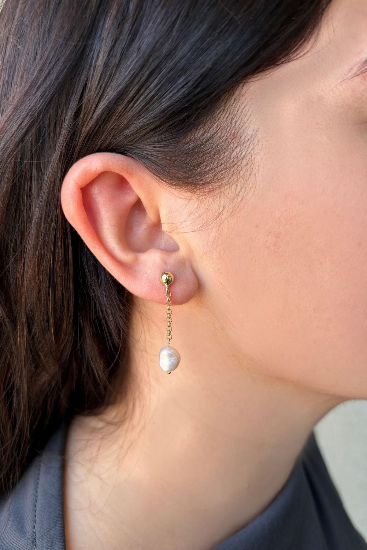 Doğal Barok İncili Zincir Küpe