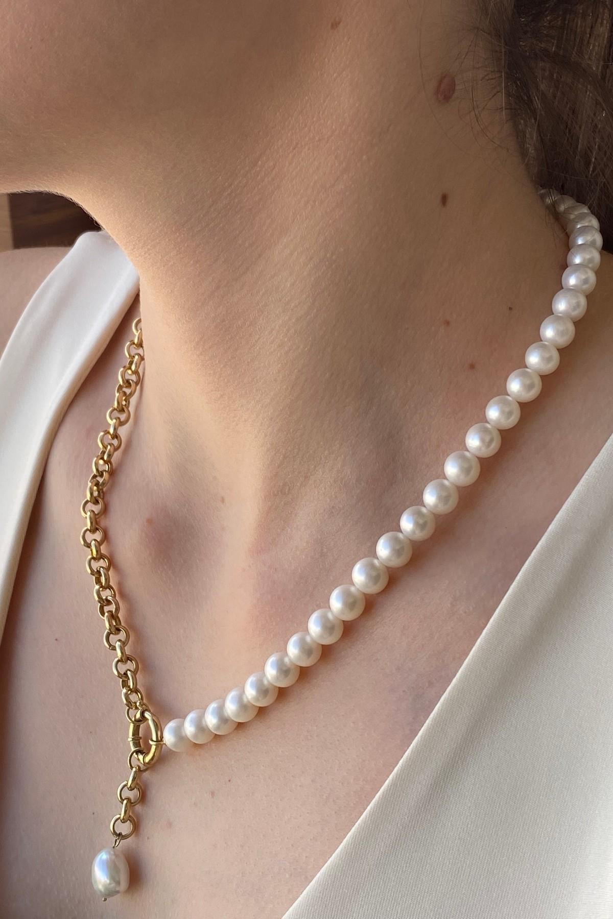 Halka Kilitli Doğal İnci Kolye