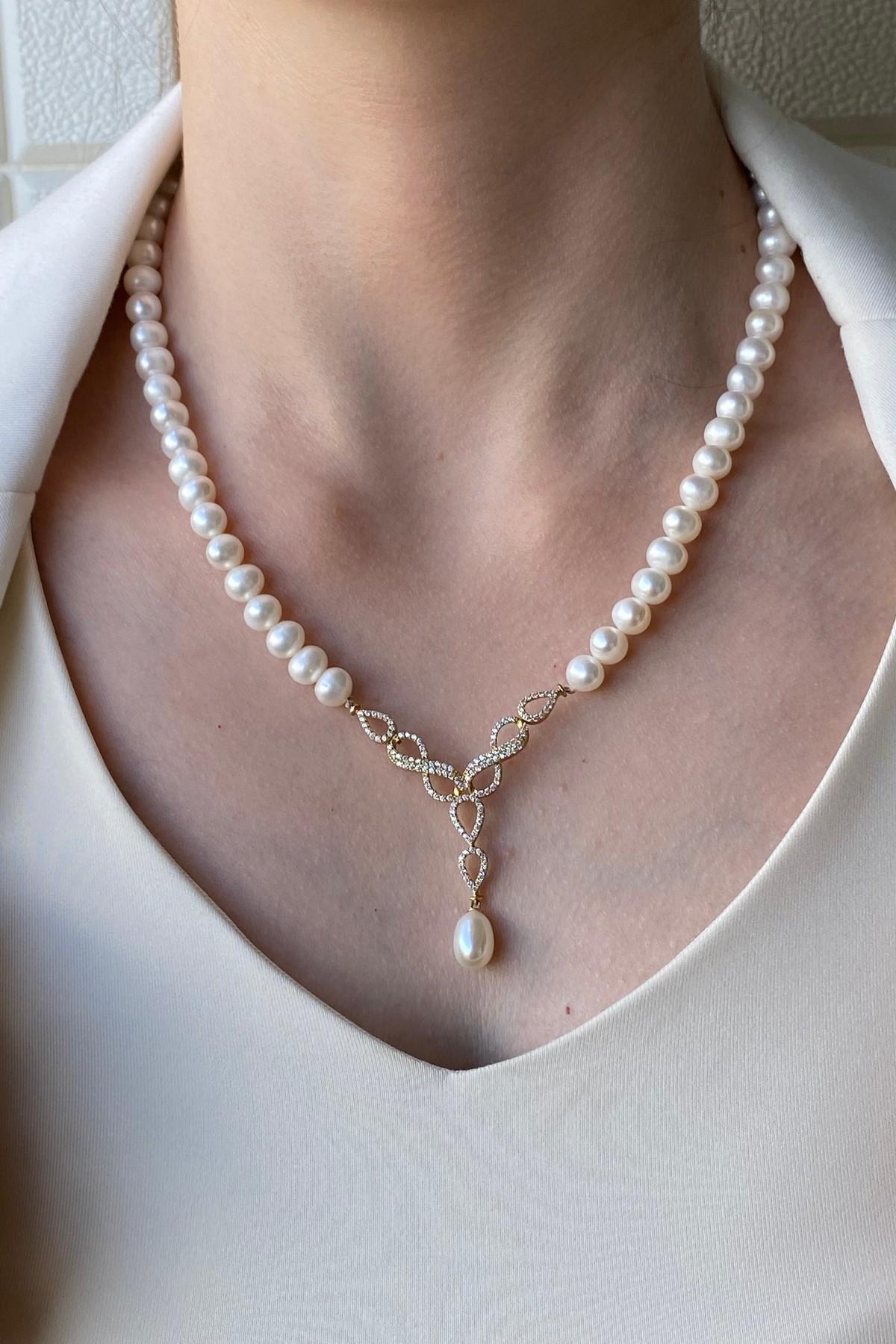 Sonsuzluk Taşlı Doğal İnci Sallantılı Kolye