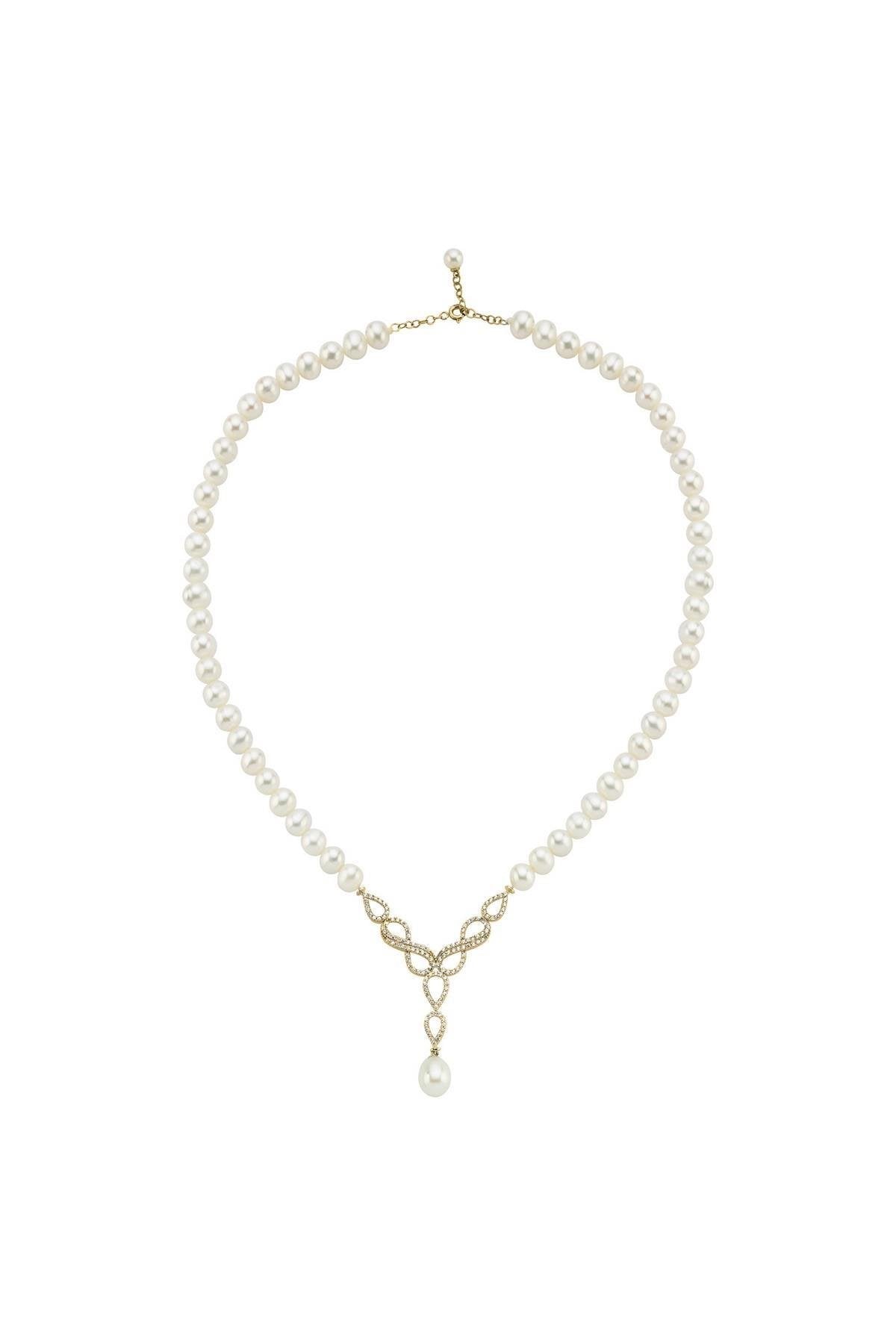 Sonsuzluk Taşlı Doğal İnci Sallantılı Kolye