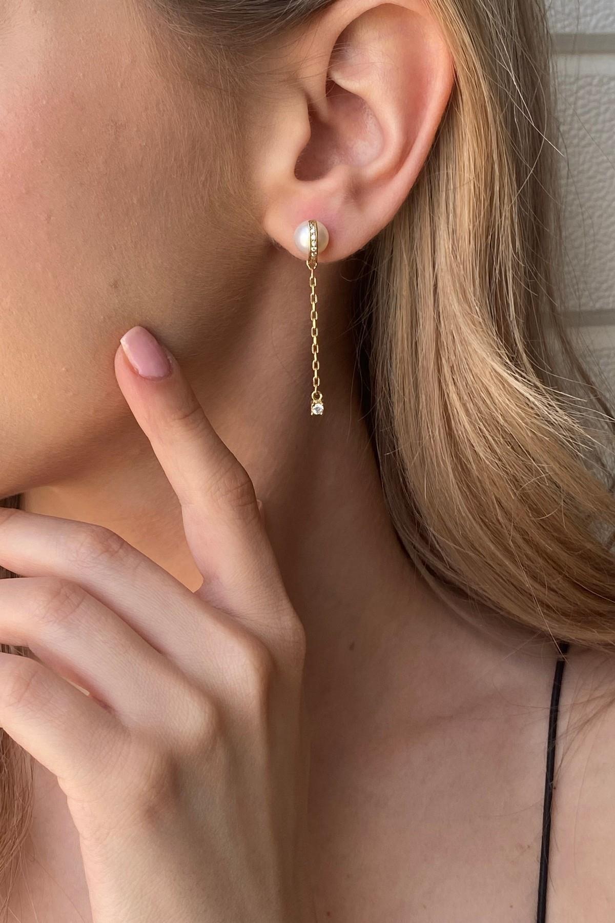 Tatlı Su Doğal İnci Sallantılı Küpe