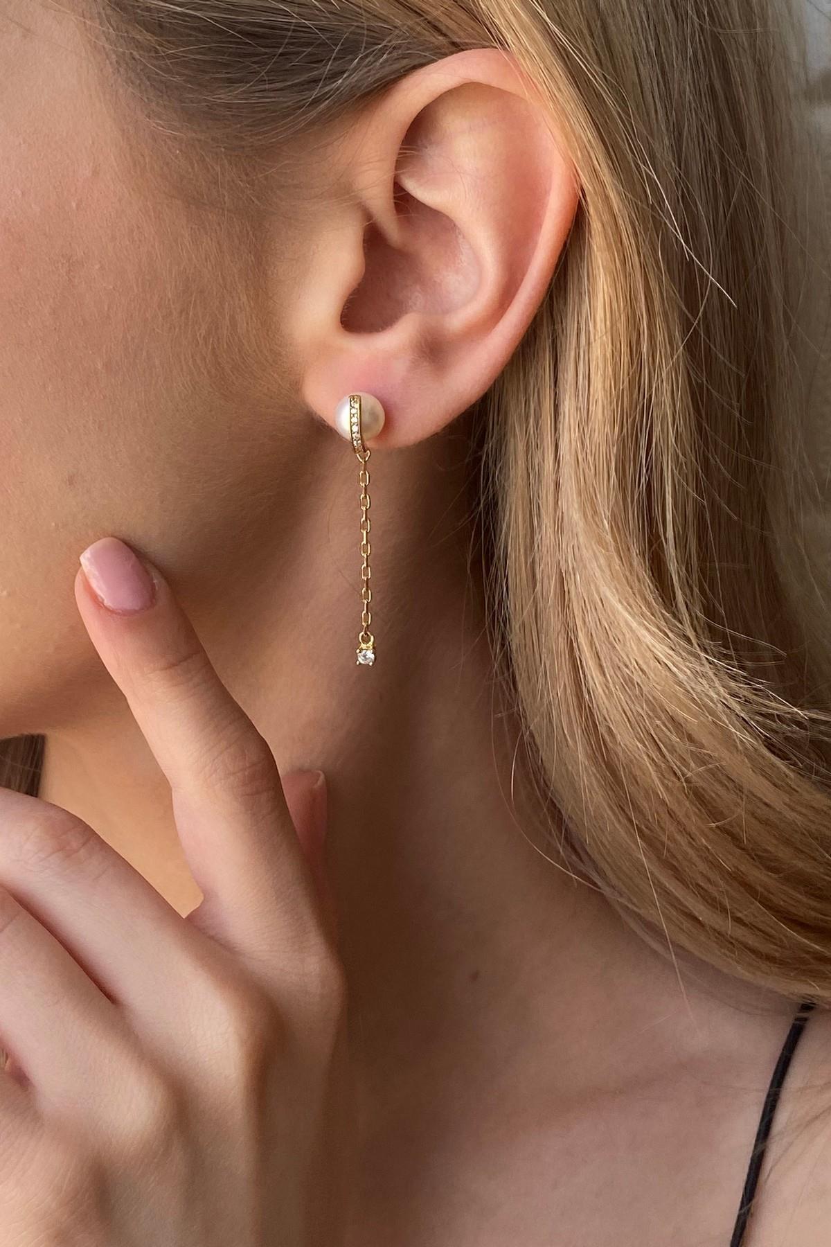 Tatlı Su Doğal İnci Sallantılı Küpe