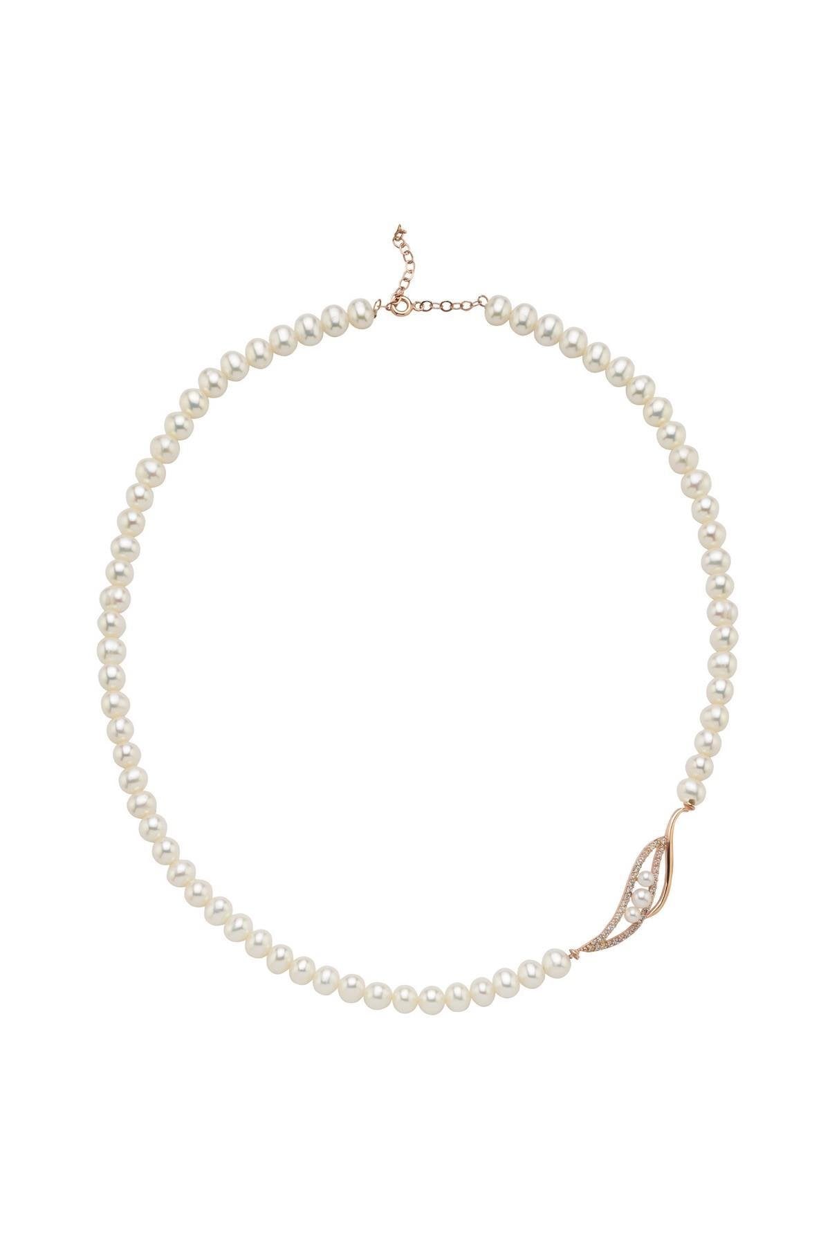 Yaprak Taşlı Doğal İnci Kolye