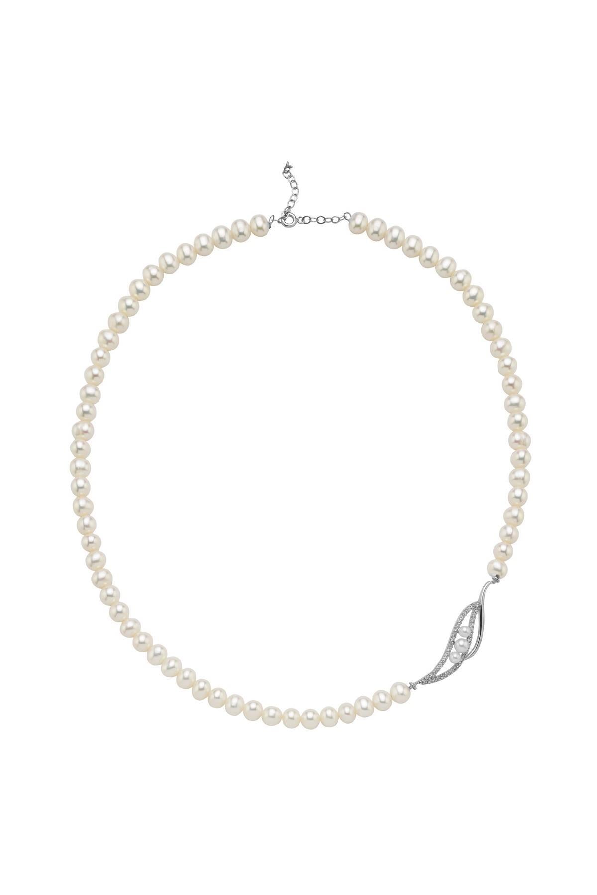 Yaprak Taşlı Doğal İnci Kolye