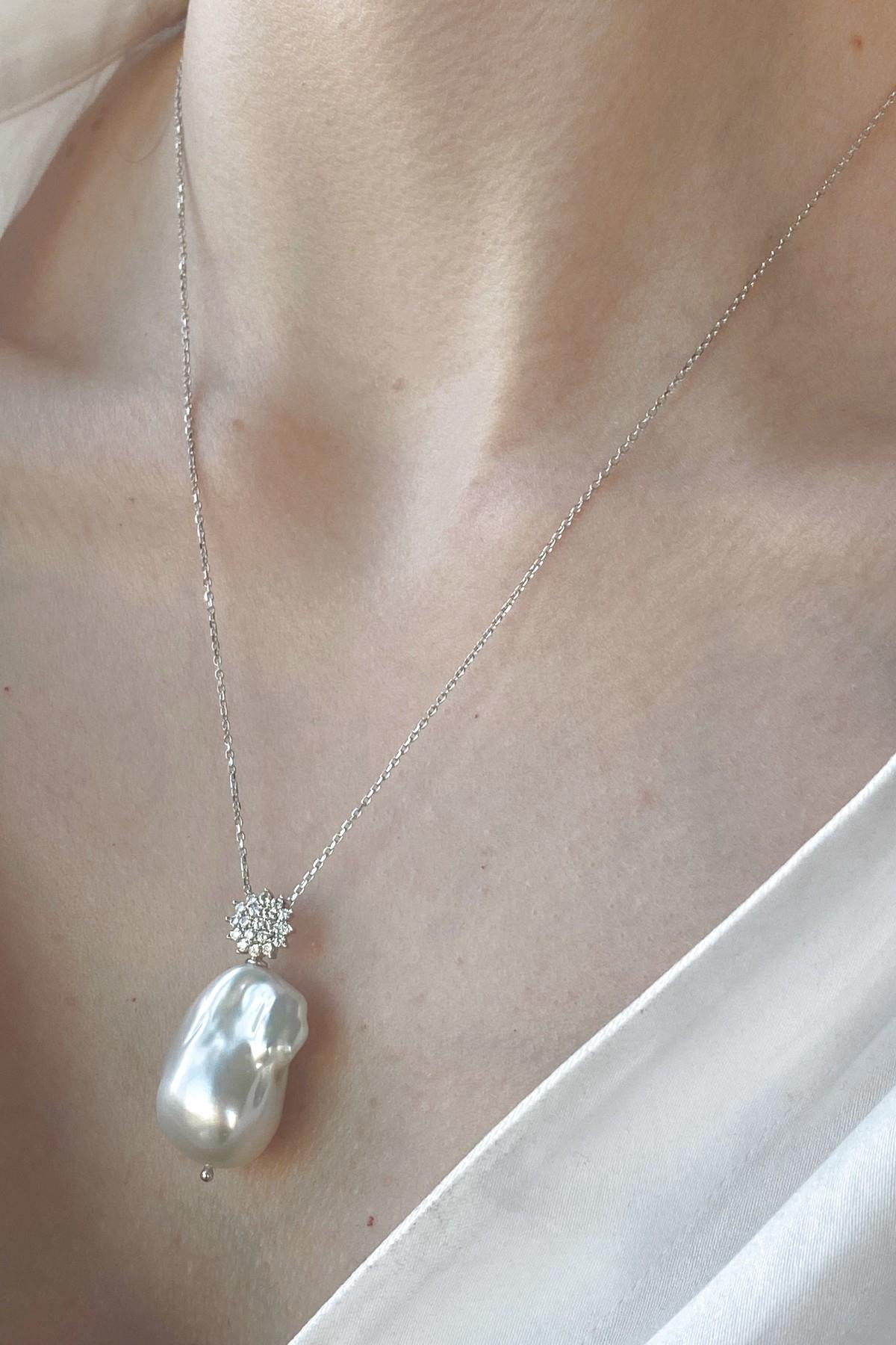 Zirkon Taşlı Barok Doğal İnci Kolye