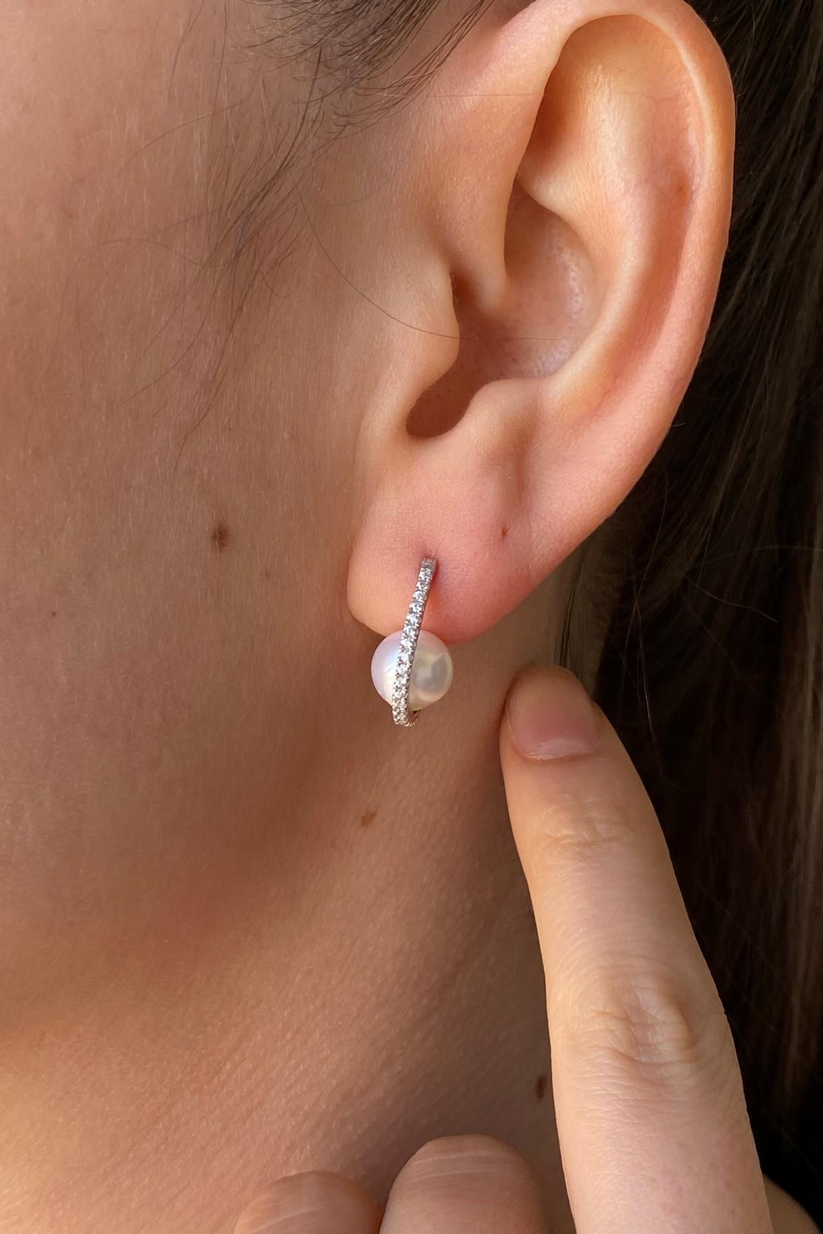 Zirkon Taşlı Doğal İnci Küpe