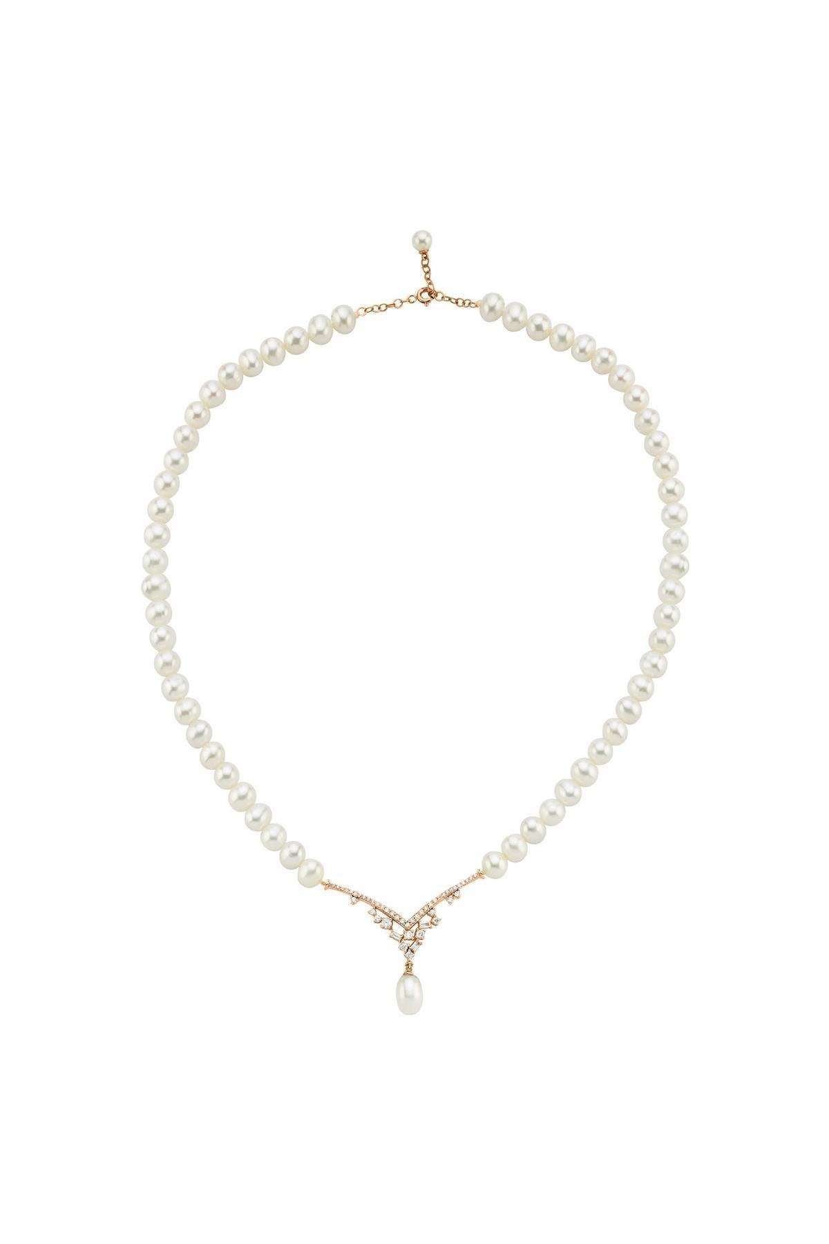 Zirkon Taşlı Doğal İnci Sallantılı Kolye