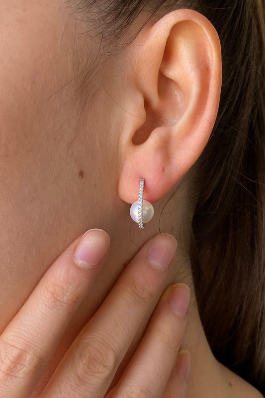 Zirkon Taşlı Doğal İnci Küpe