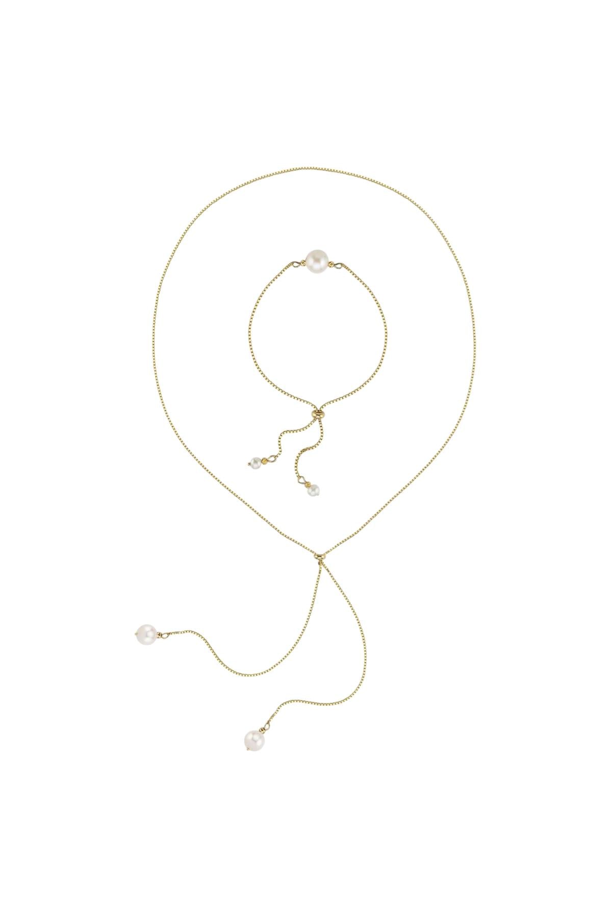 Asansörlü Doğal İnci Kolye Bileklik İkili Set