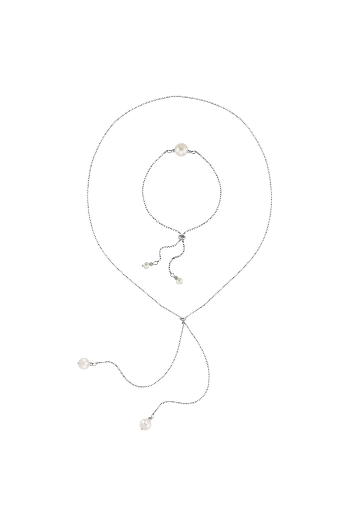 Asansörlü Doğal İnci Kolye Bileklik İkili Set