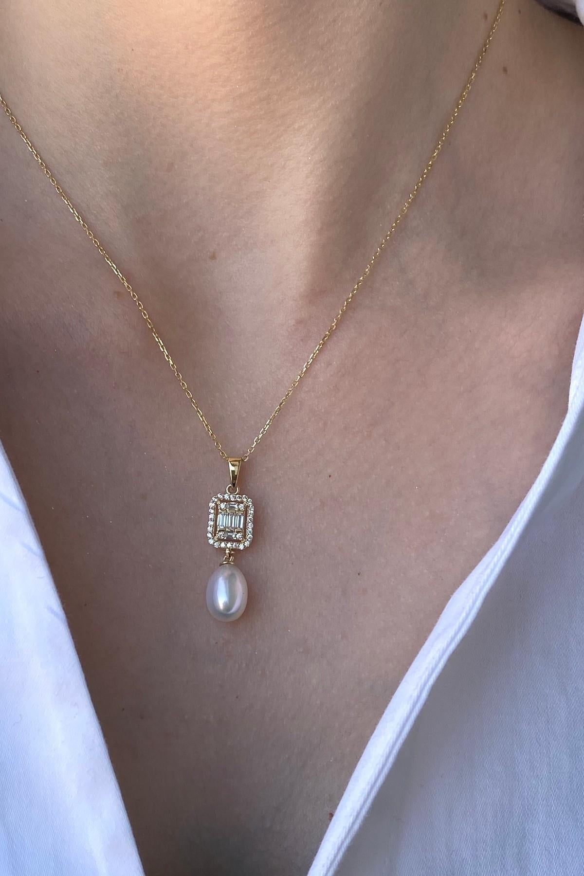 Baget Taş Doğal İnci Sallantı Küpe Kolye İkili Set