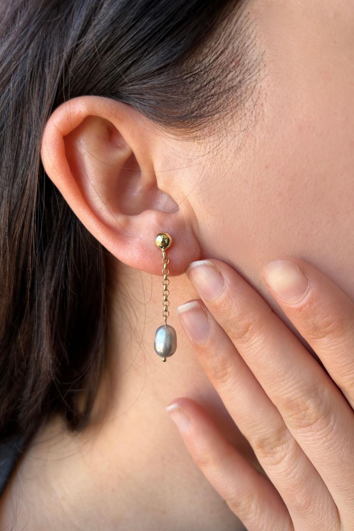 Doğal Barok İncili Zincir Küpe