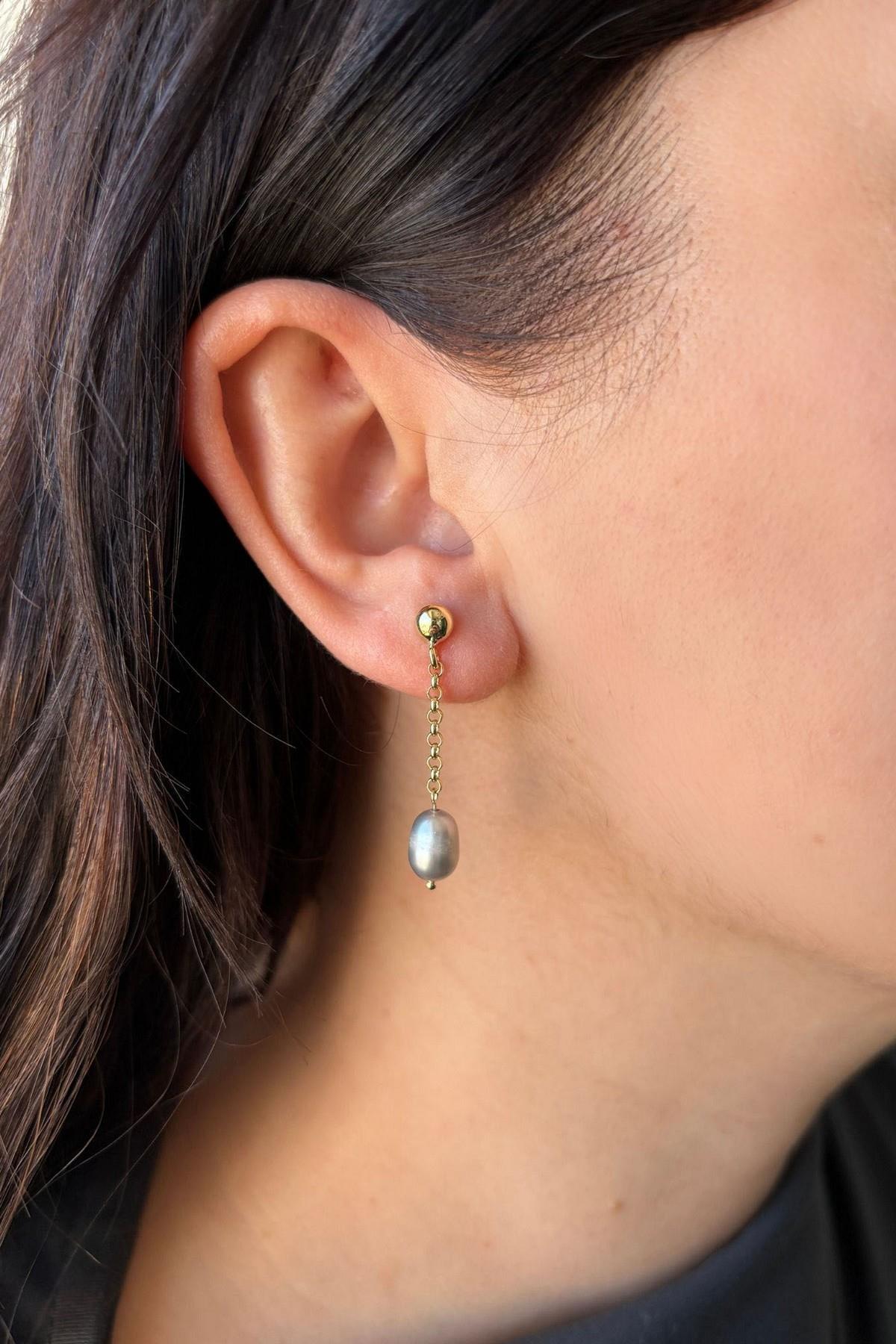 Doğal Barok İncili Zincir Küpe