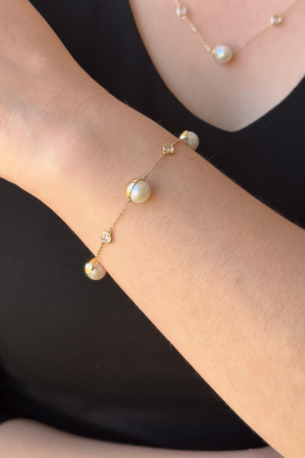 Doğal İncili Zirkon Taşlı Kolye Bileklik İkili Set