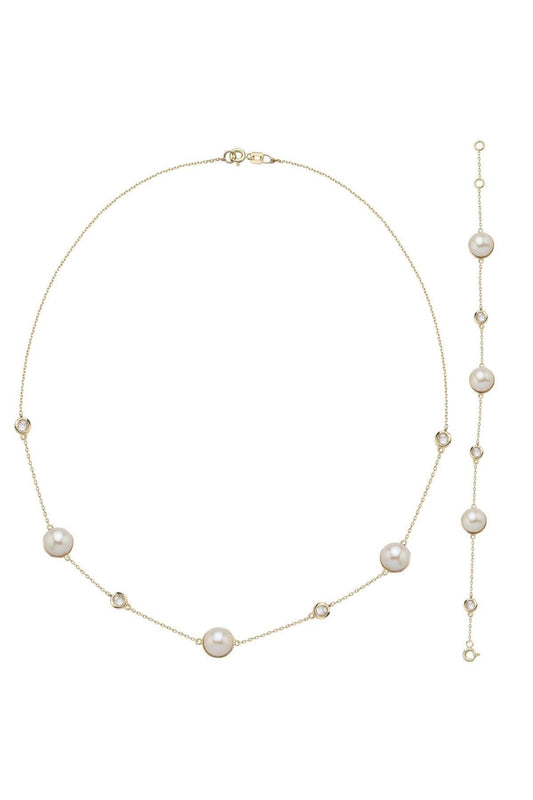 Doğal İncili Zirkon Taşlı Kolye Bileklik İkili Set