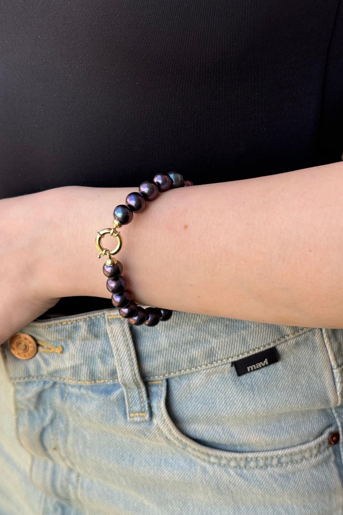 Doğal Siyah İnci Kolye Bileklik İkili Set