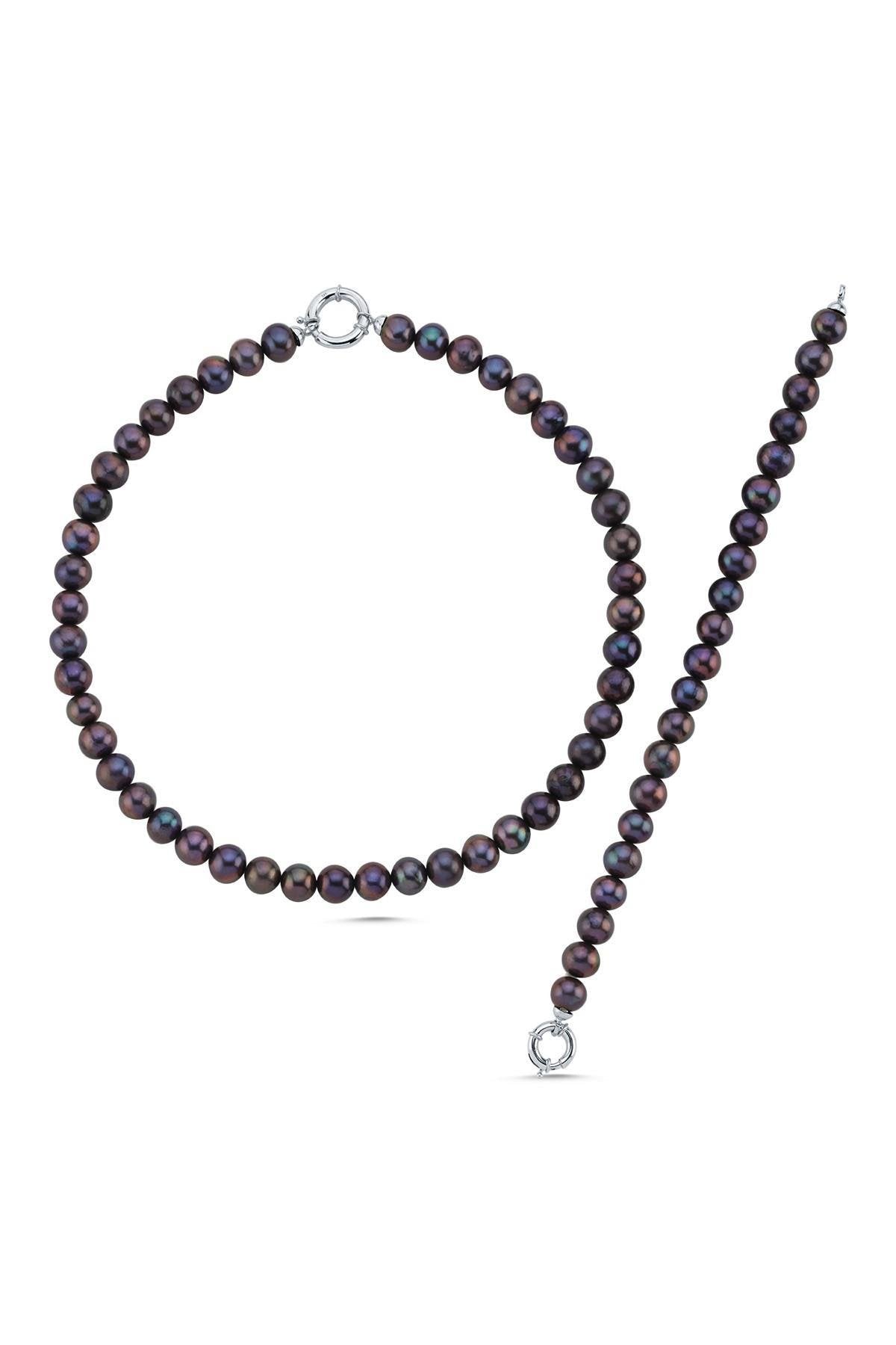 Doğal Siyah İnci Kolye Bileklik İkili Set