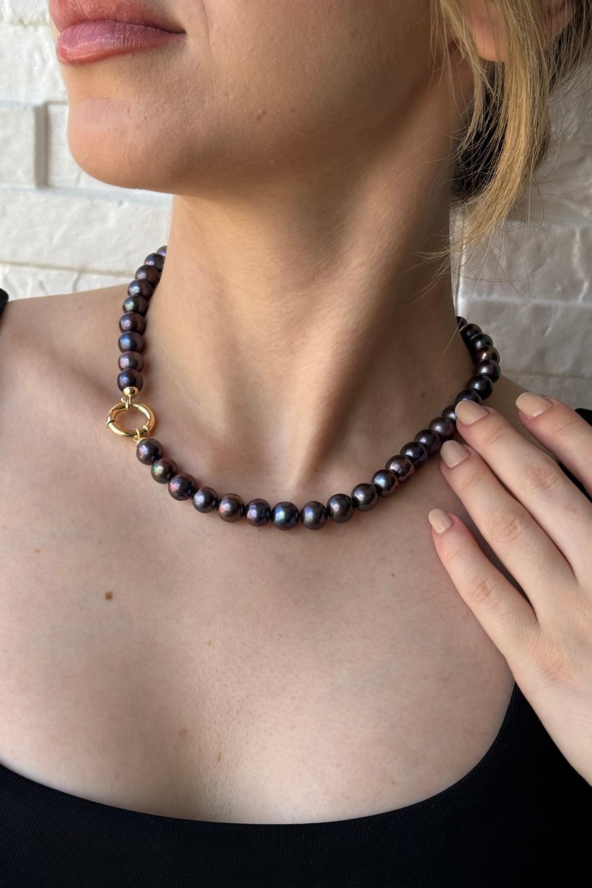 Doğal Siyah İnci Kolye Bileklik İkili Set