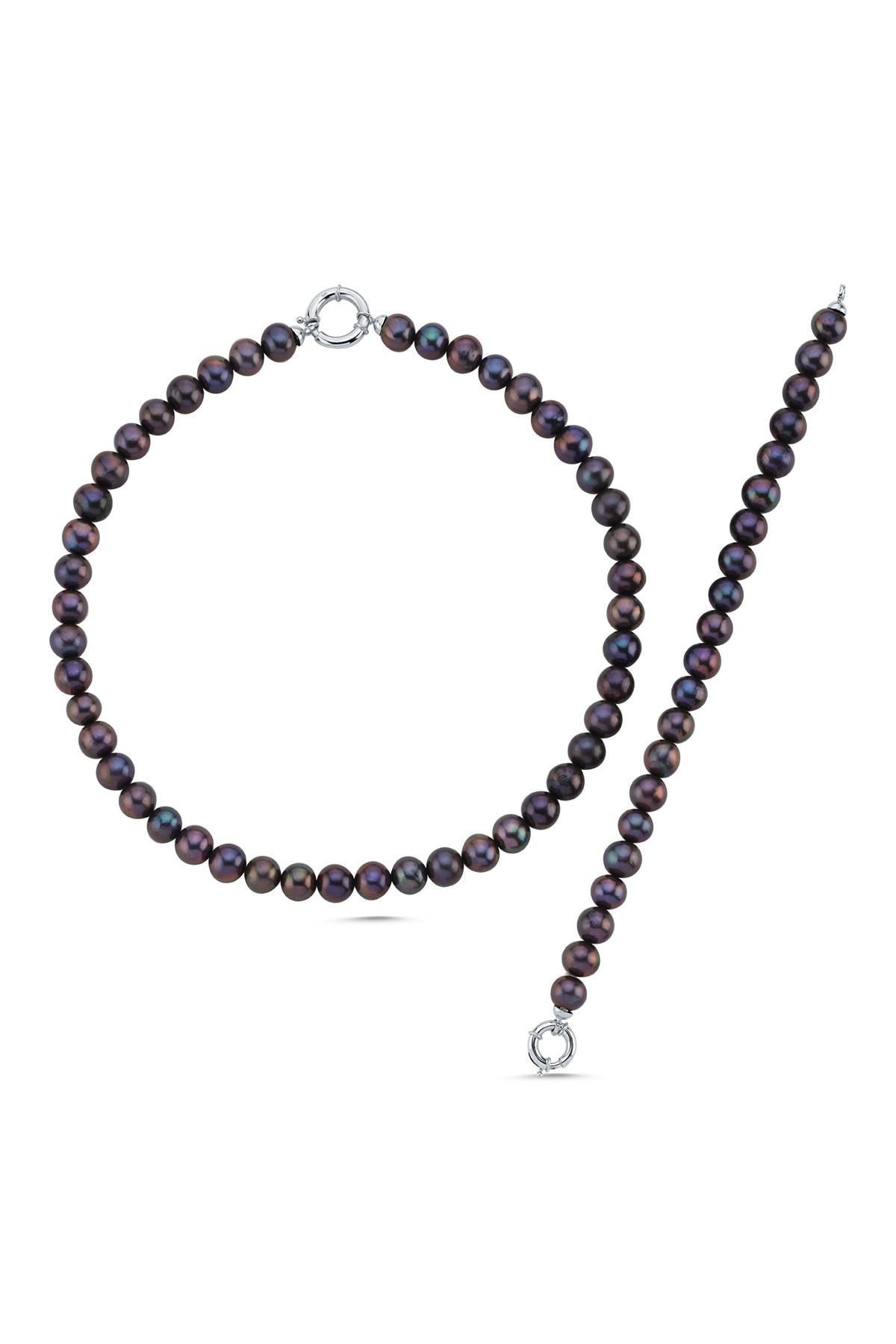 Doğal Siyah İnci Kolye Bileklik İkili Set